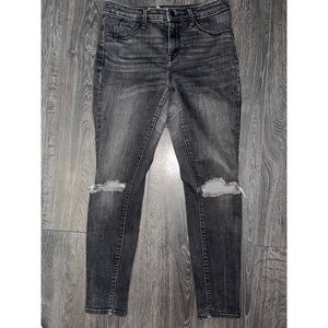 Dark gray distressed skinny jeans